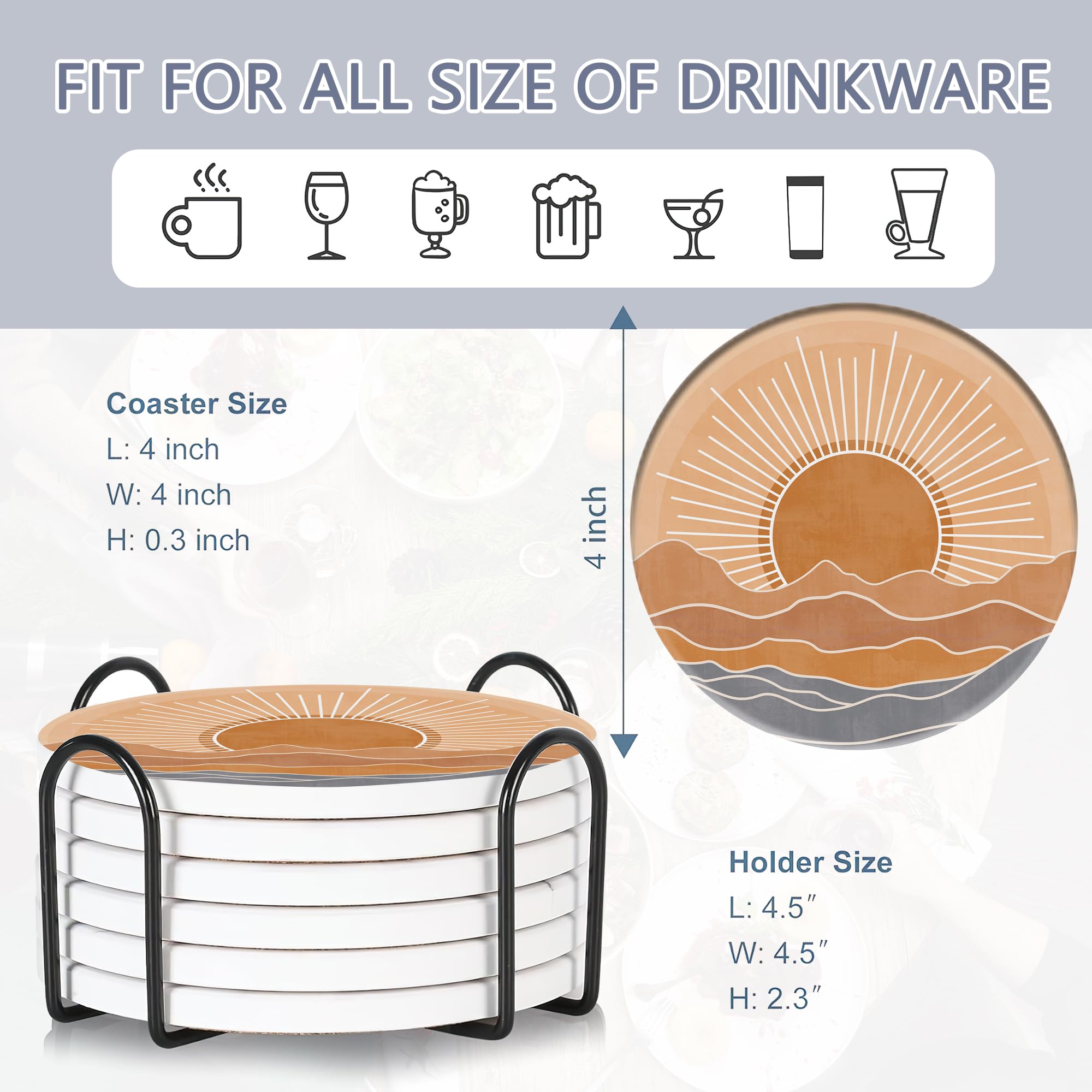 6 posavasos para bebidas con soporte, posavasos de cerámica bohemios absorbentes del sol con base de corcho, bonitos y divertidos posavasos de mesa, tapete de protección de mesa, decoración del hogar,