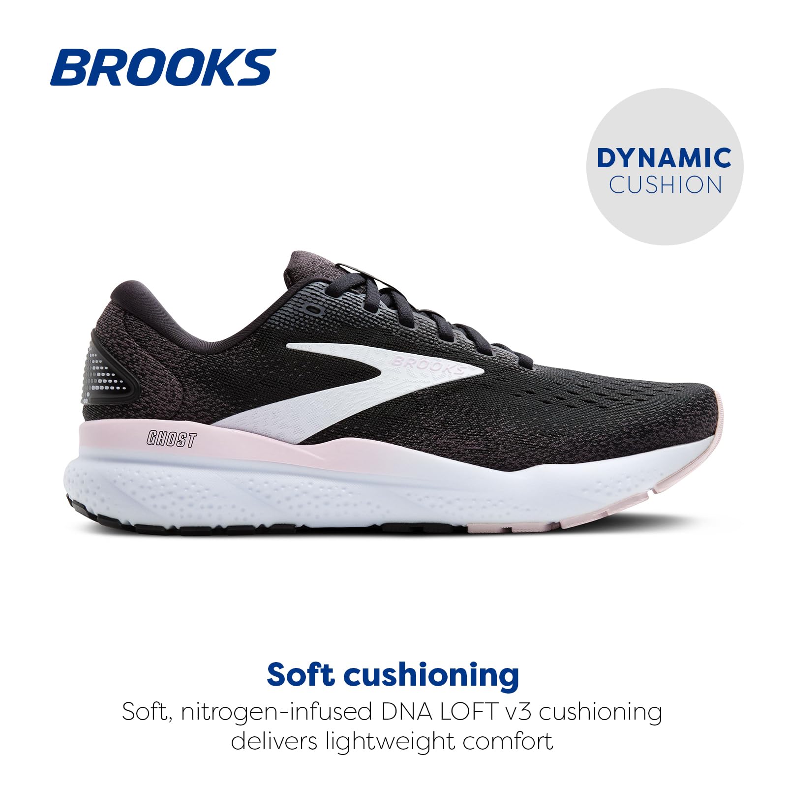 Brooks Women’s Ghost 16 Neutral Running Shoe: 7.5 Black/White/Orchid Ice