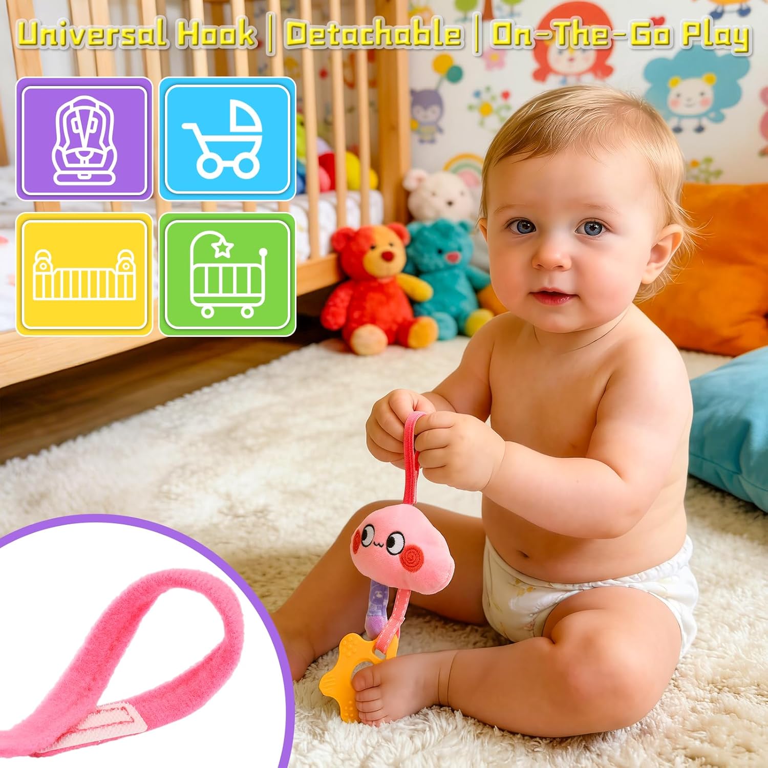Musical Car Seat Toy for Babies 0-12 Months Girl, Activity Hanging Toy Stroller Toy with Soothing Music, Teether for Newborn Infants Essential Gifts
