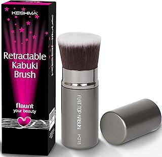 Flat Top Retractable Makeup Brush by Keshima - Premium Retractable Kabuki Brush, for Foundation Liquid Makeup, Powder, Cream and Blush