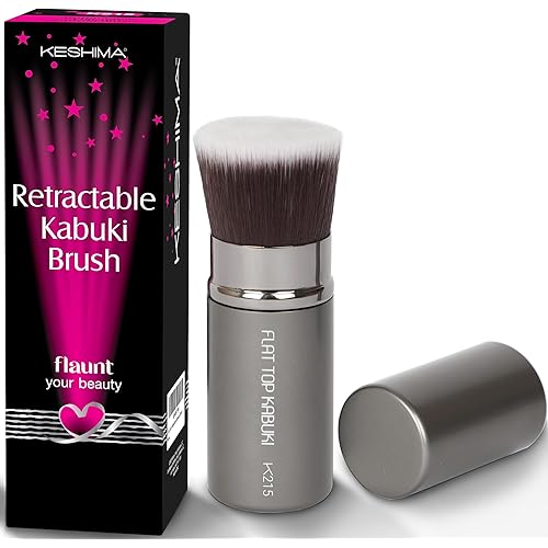 Flat Top Retractable Makeup Brush by Keshima - Premium Retractable Kabuki Brush, for Foundation Liquid Makeup, Powder, Cream and Blush