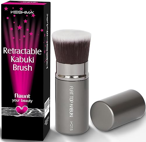 Vista 14 de Keshima Brocha de base plana Kabuki – Brocha de base prémium para maquillaje líquido, crema y polvo, pulido, mezcla y cara (tamaño regular, blanco)
