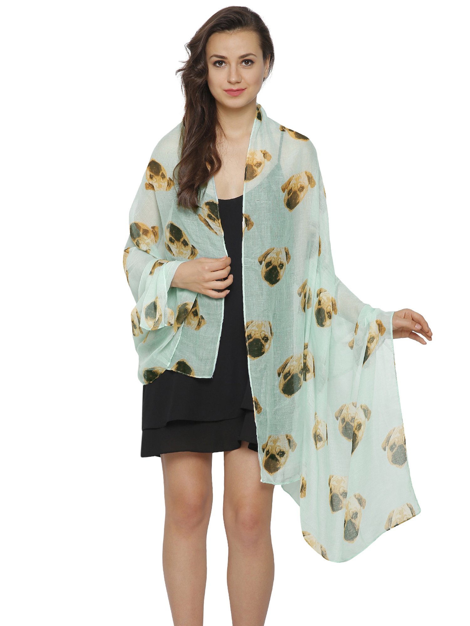 World Of Shawls Women's Mint Girls Pug Dog Puppy Pugs Scarf Neck Wrap Shawl Soft Fashion London (Mint)