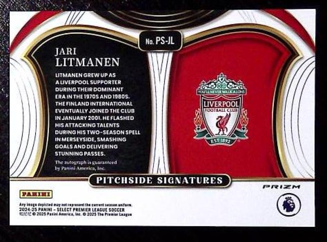 2024-25 Panini Select Premier League Pitchside Signature #PS-JL Jari Litmanen AUTO Liverpool FC Soccer Futbol Trading Card