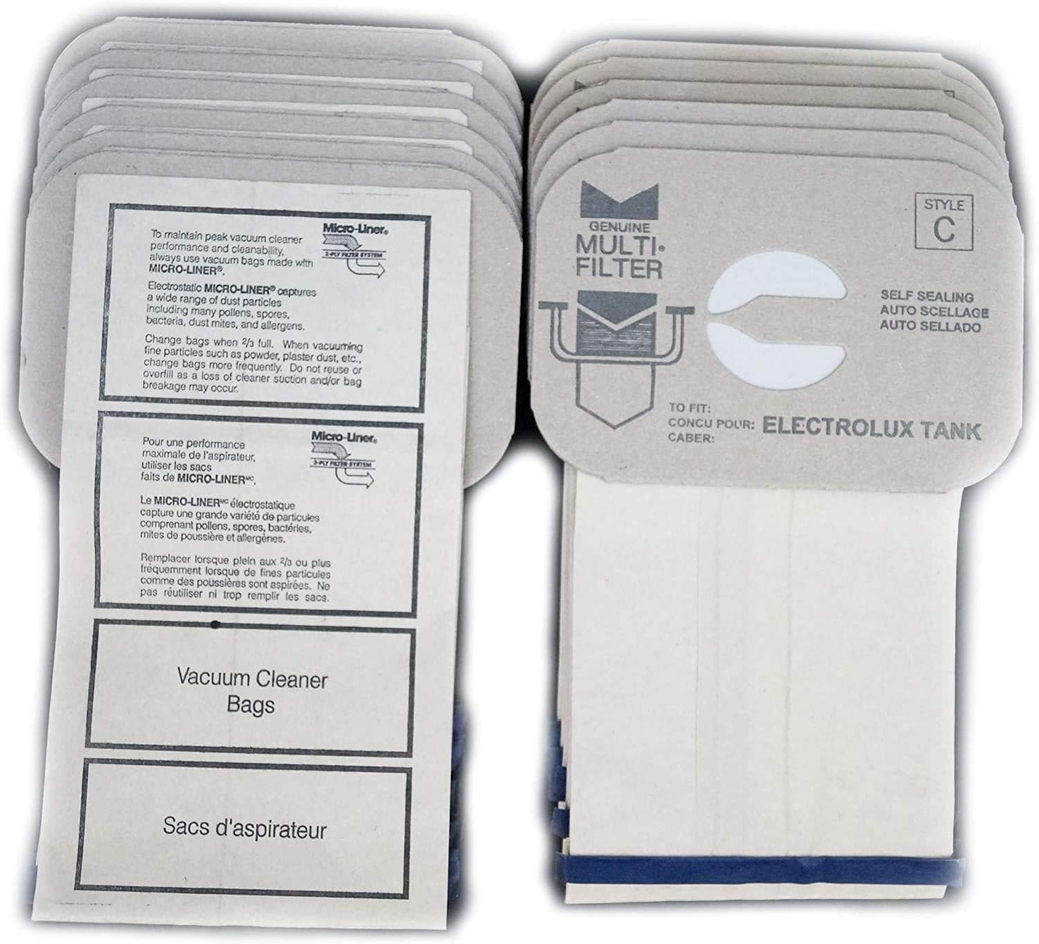 DVC Micro-Lined Paper Replacement Bags for Electrolux Style C Canister Models - 100 Bags