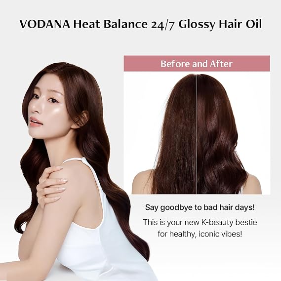 Vodana Hit Balance 24/7 Glossy Hair Oil - Korean Beauty for Shine & Nourishing Care - Fast Absorbing Watery Non Sticky Formula - With Jojoba Squalane Moringa Natural - 3.4 fl.oz