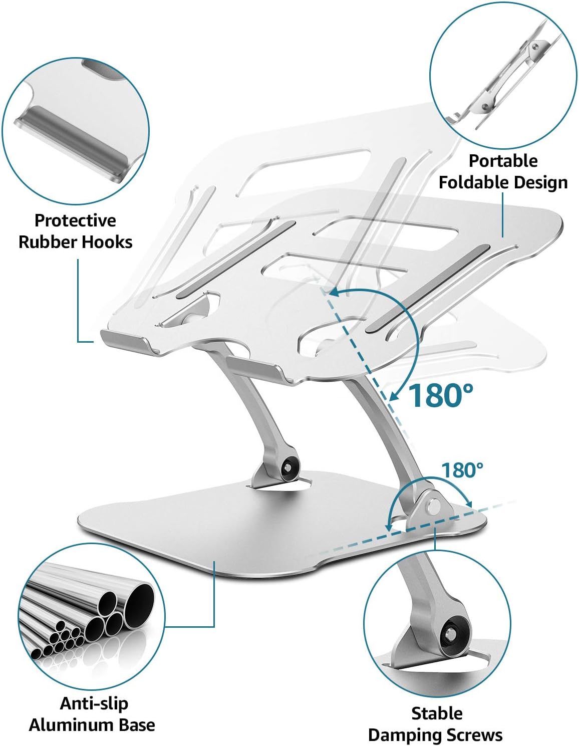 Adjustable Laptop Stand, FRIEET Portable Laptop Riser with Heat Vent, Ergonomic Computer Stand Work from Home, Compatible with 10''-18" MacBook Air Pro, iPad, Lenovo, Dell HP Notebook - Silver : Electronics