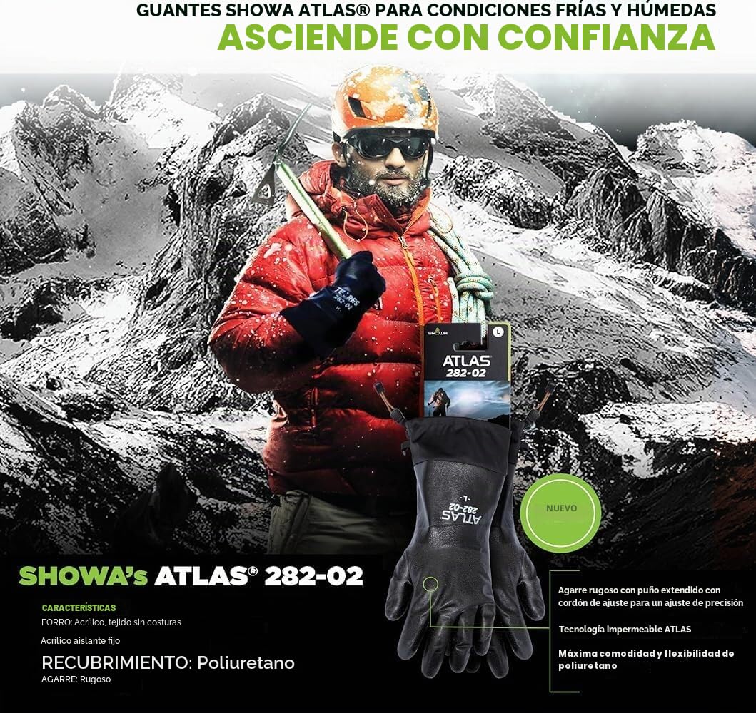 SHOWA 282-02 Gants de Travail imperméables et Respirants isolés Avec Manchette allongée, Noir, Taille M