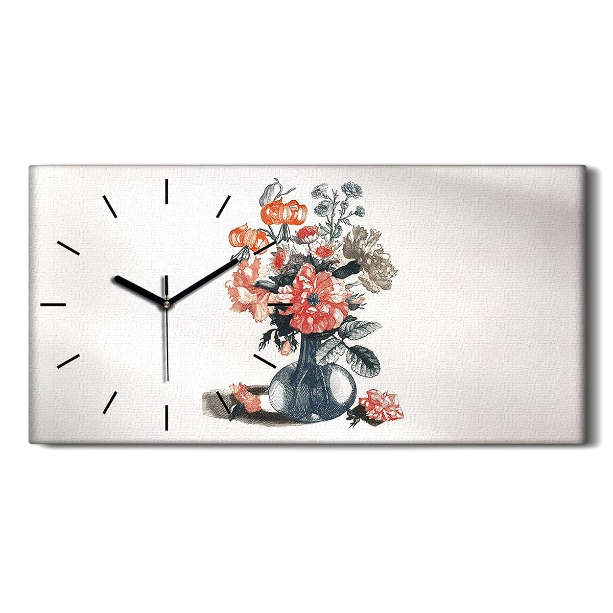 Horloge sur toile d'art moderne 60x30cm fleurs florales avec impression haute définition