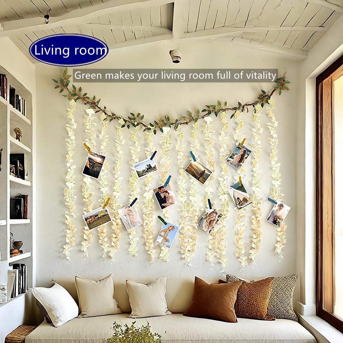 BEENIFIC Hanging Photo Display with Clips,Boho Picture Frames Collage Wall Decor Art,Christmas Card Display Board Holder for Bedroom Living Room,Teen Girl Gifts (Green)