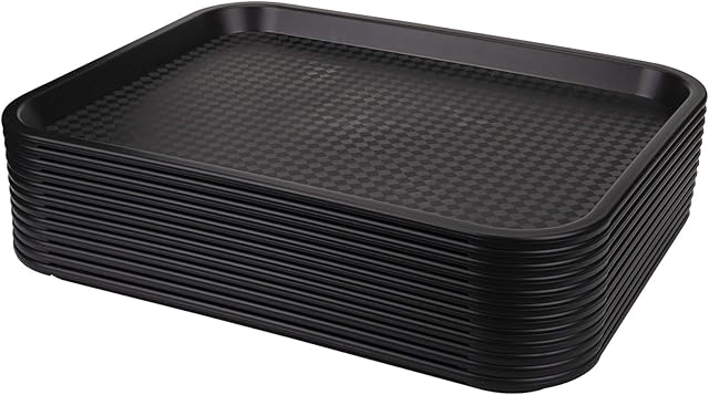 Yarlung 12 Pack Fast Food Tray, 13.8 x 10.5 Inch/35 x 26.7 cm Plastic Restaurant Serving Tray for Coffee Table, Kitchen, Party, Black