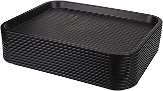 Yarlung 12 Pack Fast Food Tray, 13.7 x 10.5 Inch Plastic Restaurant Serving Tray Cafeteria Trays for Coffee Table, Kitchen, Party, Black