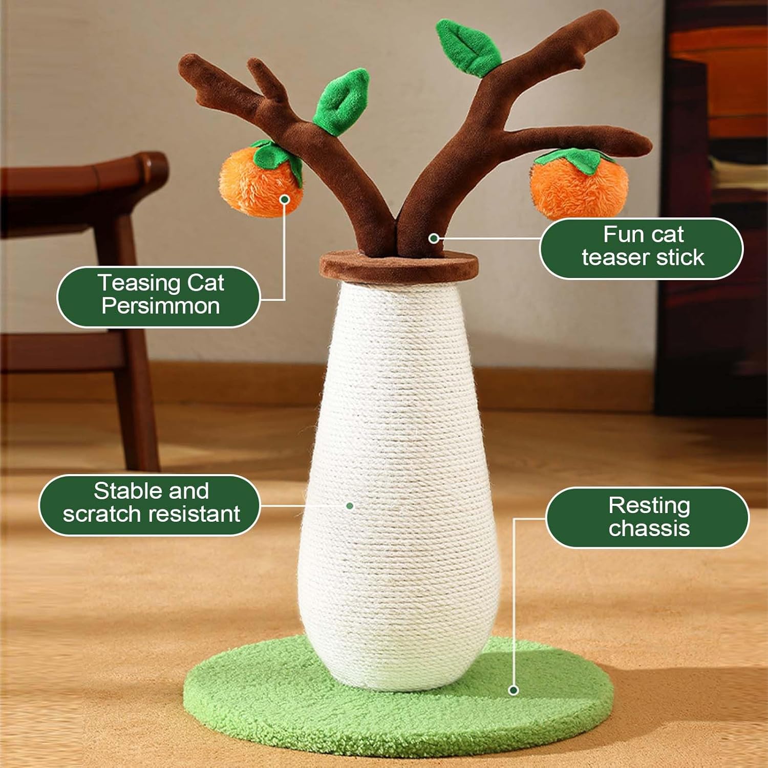 猫用爪とぎ,柿の木型子猫おもちゃ | 猫の退屈防止用トレーニングと遊び心刺激のための室内室外用爪とぎポスト