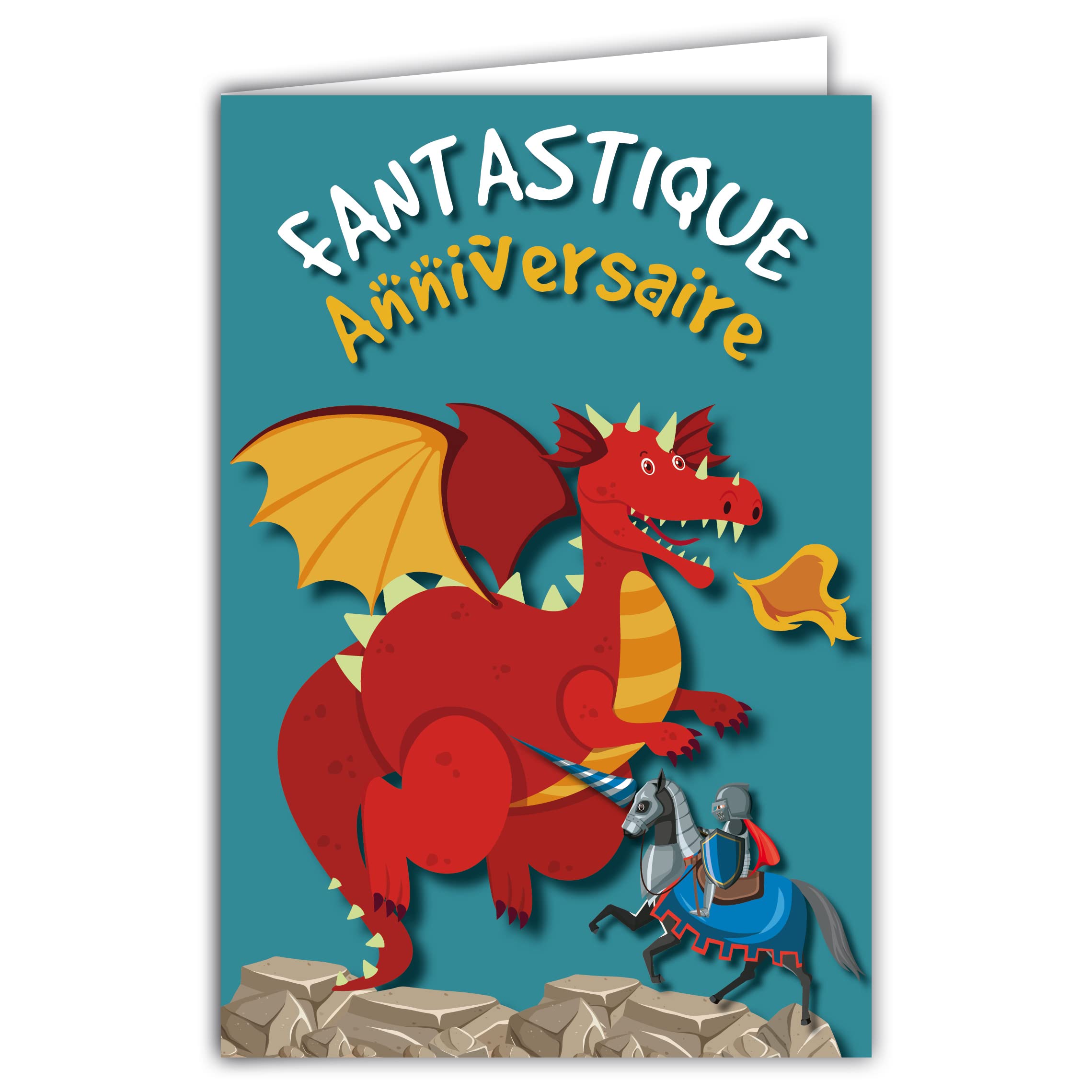 Dragon Birthday Card Fantasy Animal Boy Knight Horse Illustration with Envelope Format 12 x 17.5 cm Glossy Paper 300 g Made in France 69-8049