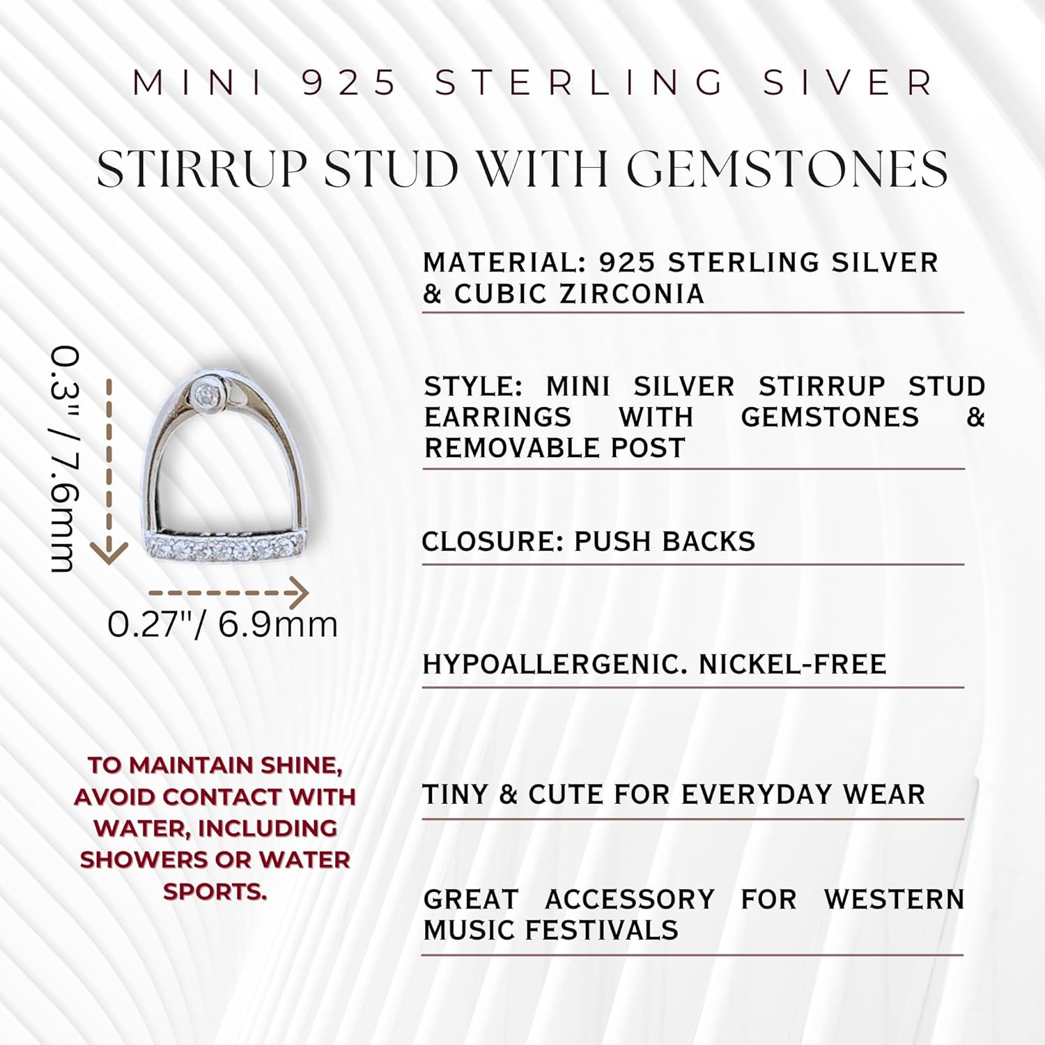 Elegant Silver & Gold Stirrup Studs with Diamond CZs Sparkles. Minimalist 925 Sterling Silver Filled Earrings. Hypoallergenic, Safe for Sensitive Ears. Dainty Horse Earrings. Statement Heirloom Studs