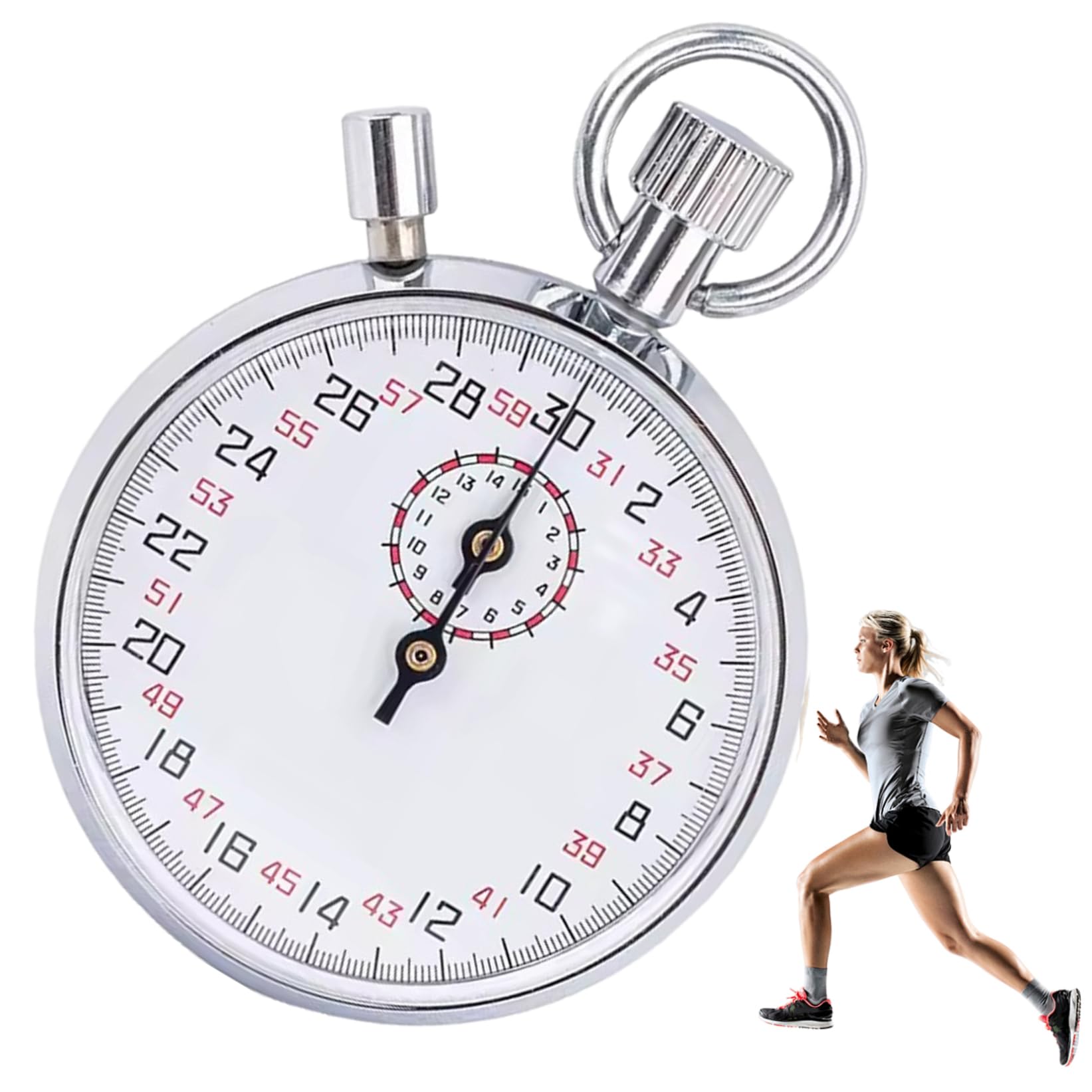Chronomètre mécanique avec minuterie de pause 30s analogique en acier inoxydable pour la course, l'entraînement et les expériences