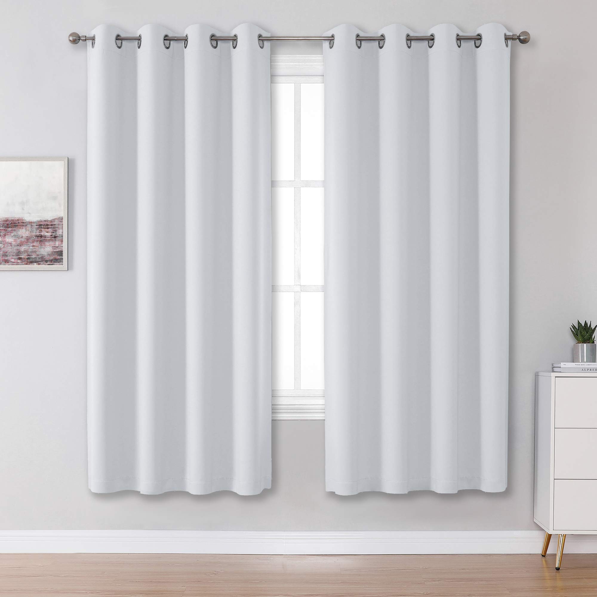 DUALIFE Greyish White Curtains 63 Inches Long Thermal Insulated Room Darkening Window Drapes for Living Room Blackout Curtain Panels for Bedroom 52x63