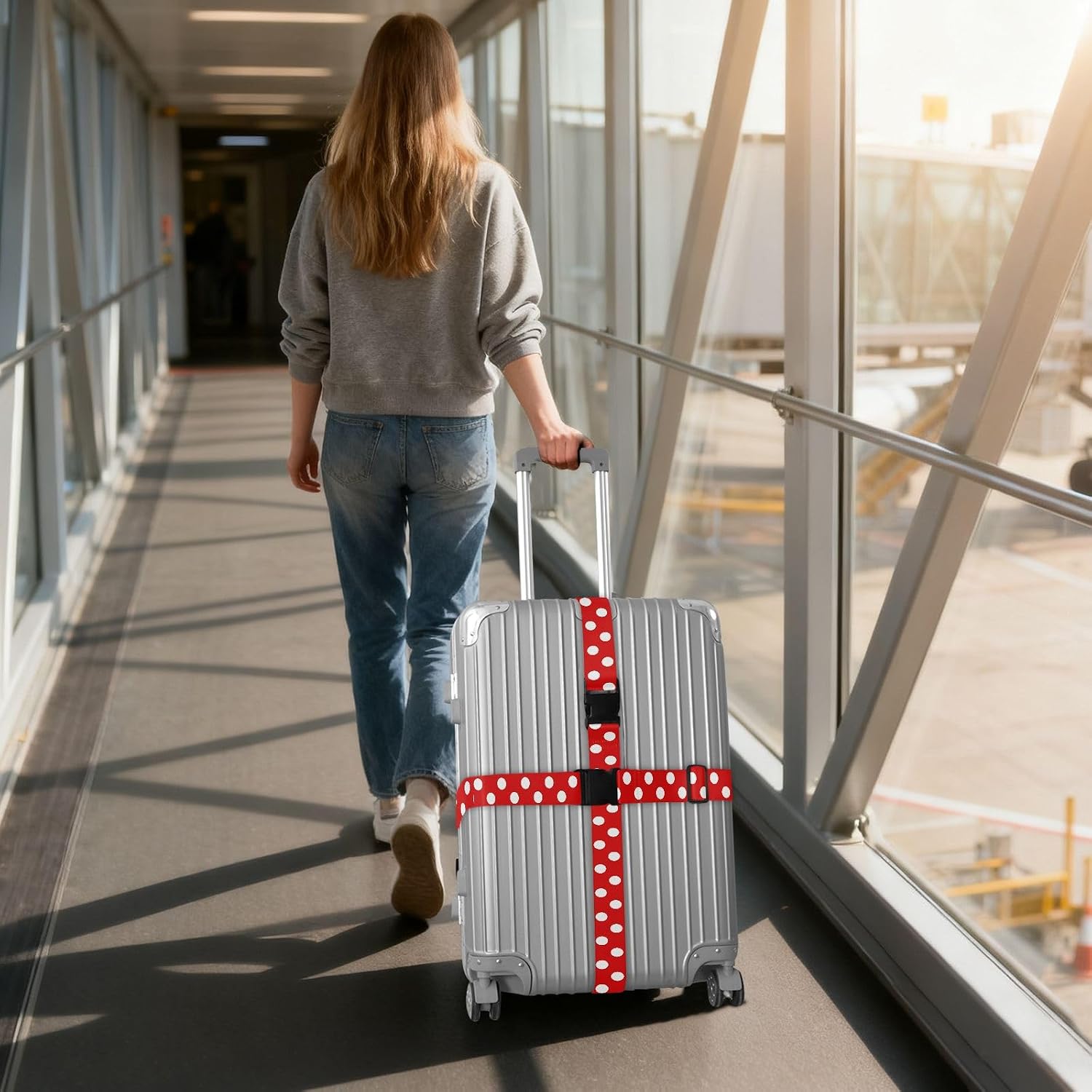 Red White Polka Dot Luggage Straps for Suitcases Luggage Belt Suitcase Strap with Buckles Packing Travel Adjustable 2 Pack