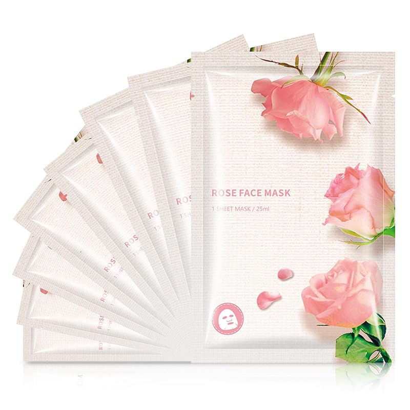 Hydrating Facial Masks Skincare for Women,Pink Rose Face Mask Sheet Skincare, Moisturizing Face Mask for All Skin Types (10-Packs)