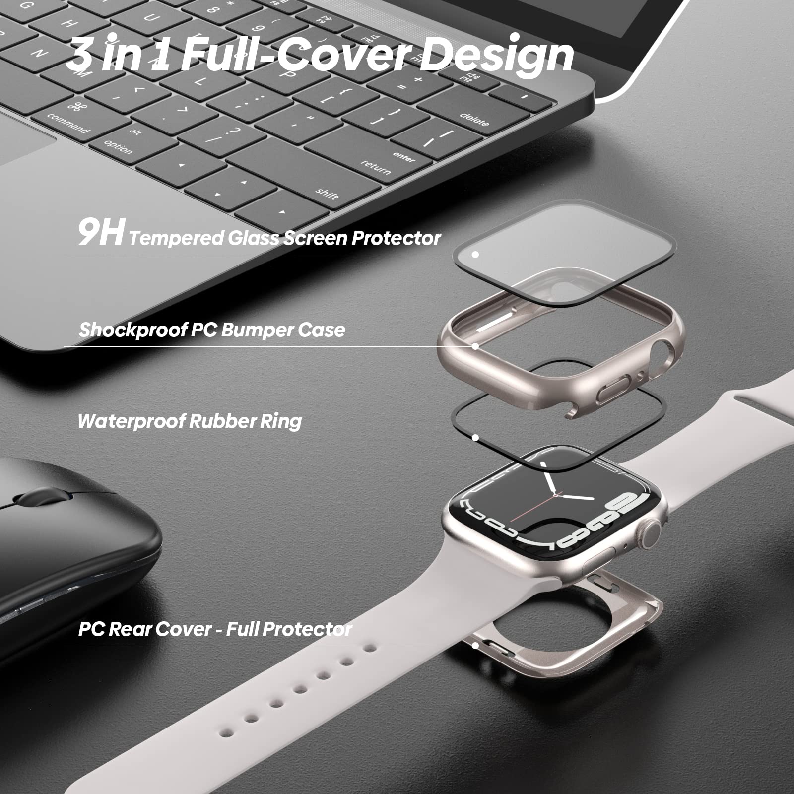Yolovie (2 in 1 Waterproof Compatible for Apple Watch Screen Protector Case Series 9/8/7 41mm Accessories - Image 2