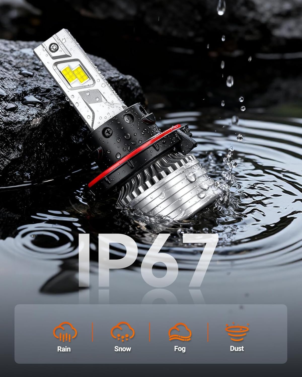 SEALIGHT H13 Bulbs, 800% 70,000LM Ultra Brightness H13/9008 Bulbs,Real 1:1 Size 6500K Cool White, IP68 Waterproof Fog Bulb, Plug and Play, Pack of 2