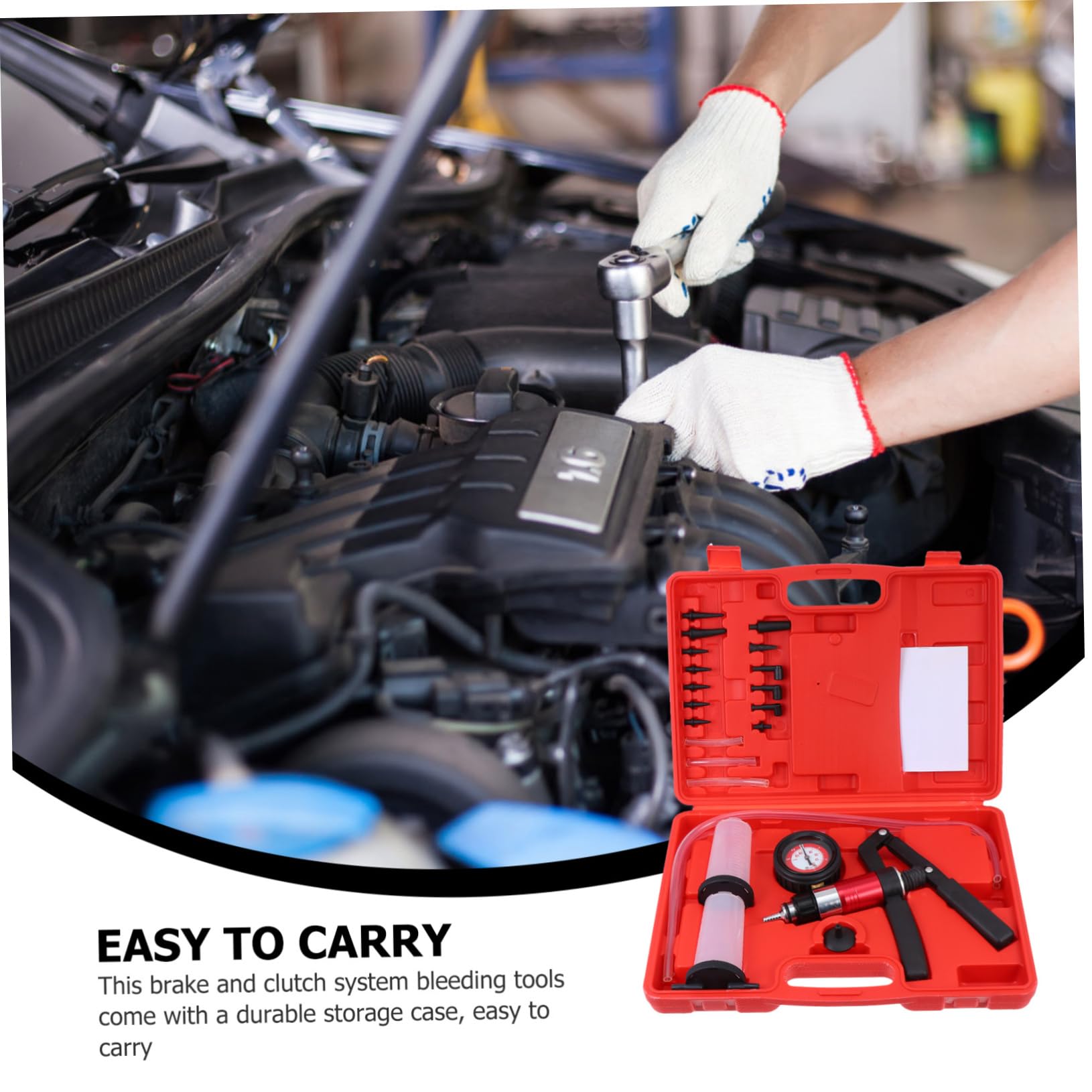 Alipis Kit de Purga de Frenos para Coche Bomba de Vacío Manual, Sellado Excelente y Fácil de Transportar, Incluye Adaptadores y Estuche Duradero para Uso en Casa o Negocio