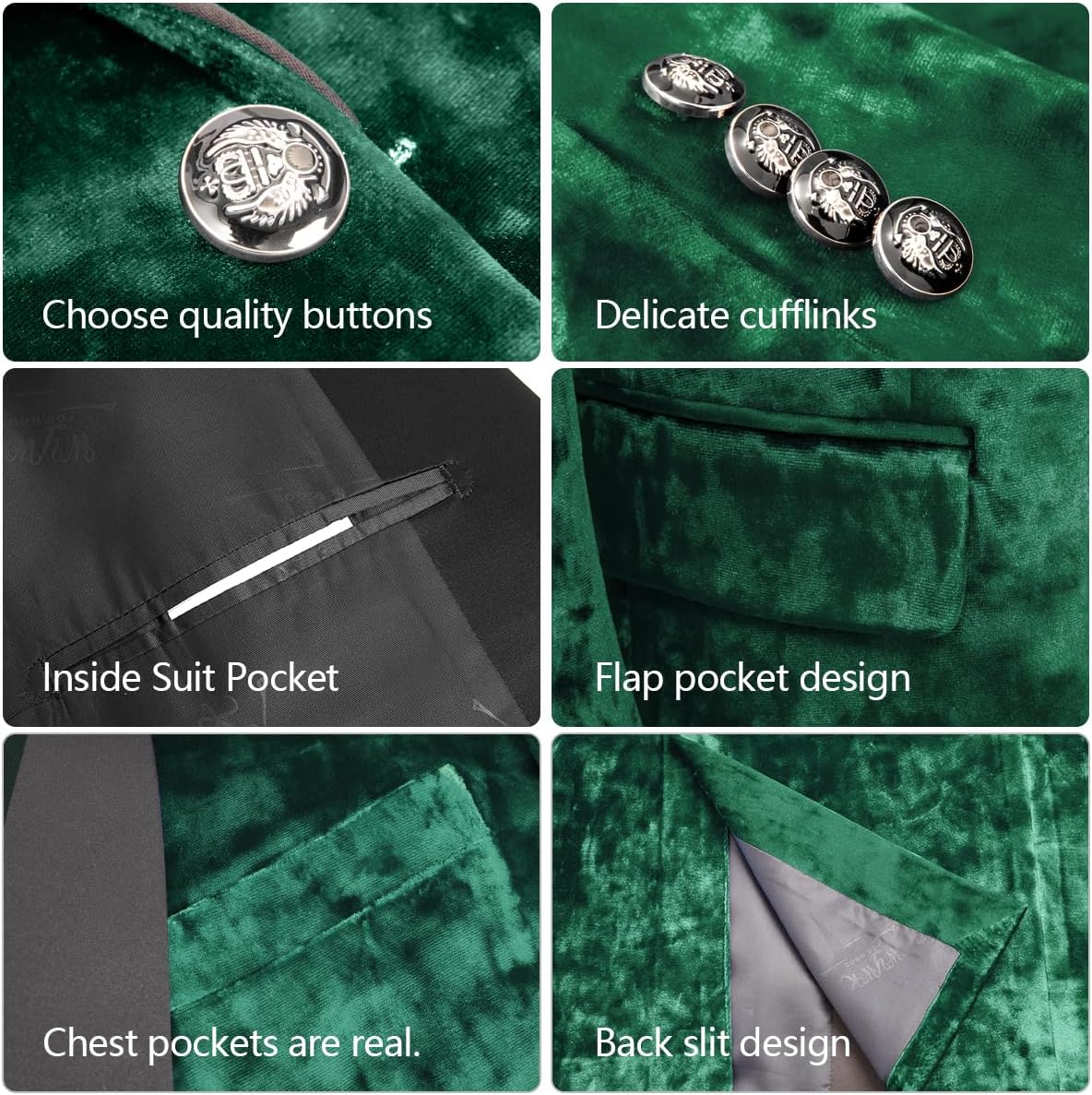 Men's Velvet Slim Fit Suit Casual Blazer for Men One Button Sports Coat Tuxedo Jacket Wedding Party Prom Festival Dress - Image 6