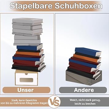 YRHome 10 Stackable Boxes Set - Drawer Box with Kraft Paper Viewing Window Shoe & Toy Box for Storage of Accessories & Accessories 23.5 x 34.5 x 13.5 cm - Brown