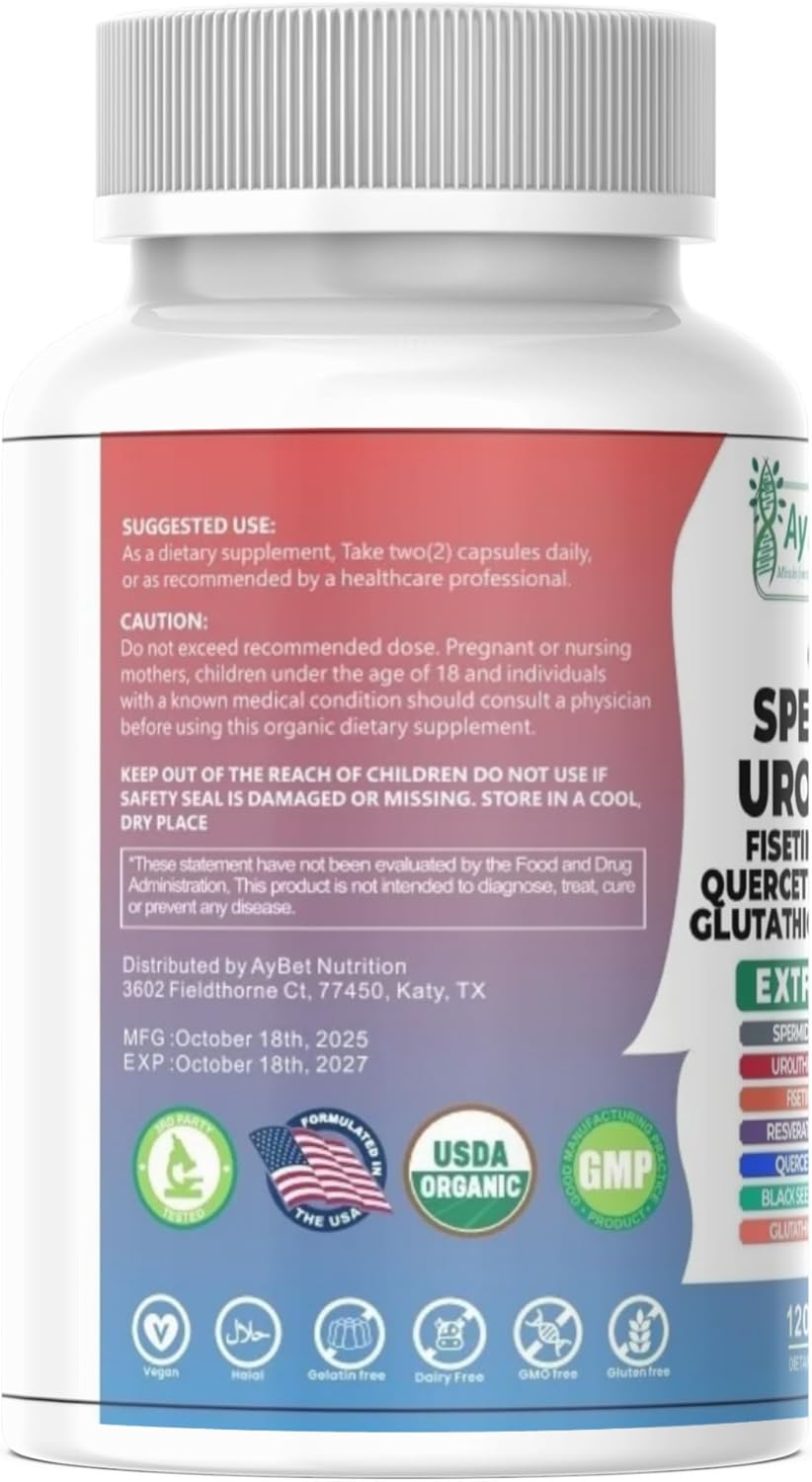 Spermidine Urolithin A Supplement | Herbal Anti Aging | Antioxidant Formula with Fisetin, Resveratrol, Glutathione, Quercetin, Black Seed Oil, NAC, NAD, Zinc |Halal Vegan Organic 120 Capsules - Image 8