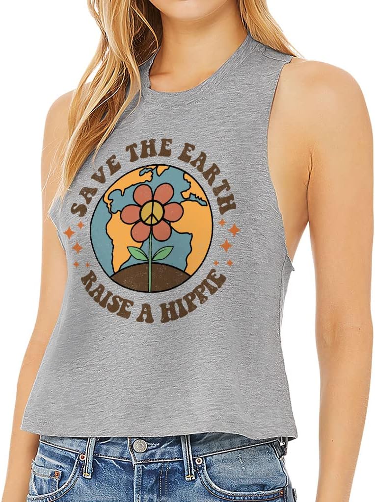 Save The Earth Racerback Cropped Tank - Hippie Women's Tank - Planet Tank Top