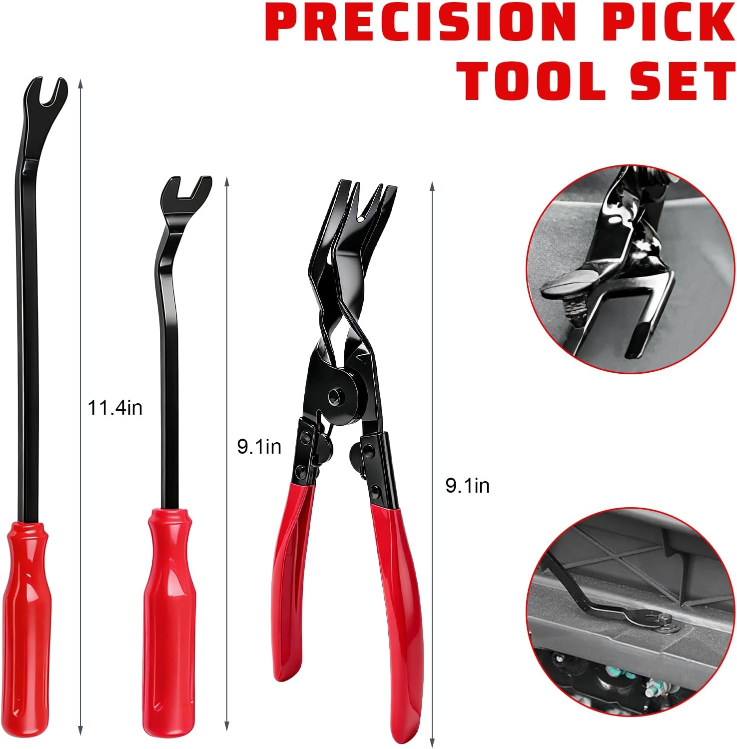 13PCS Precision Pick and Hook Tool Set, Magnetic Telescoping Tool w/Clip Pliers Fastener Remover Gasket Scraper, Rivets Puller Pick Tools w/Storage Bag for Automotive Repair (Red & Black)