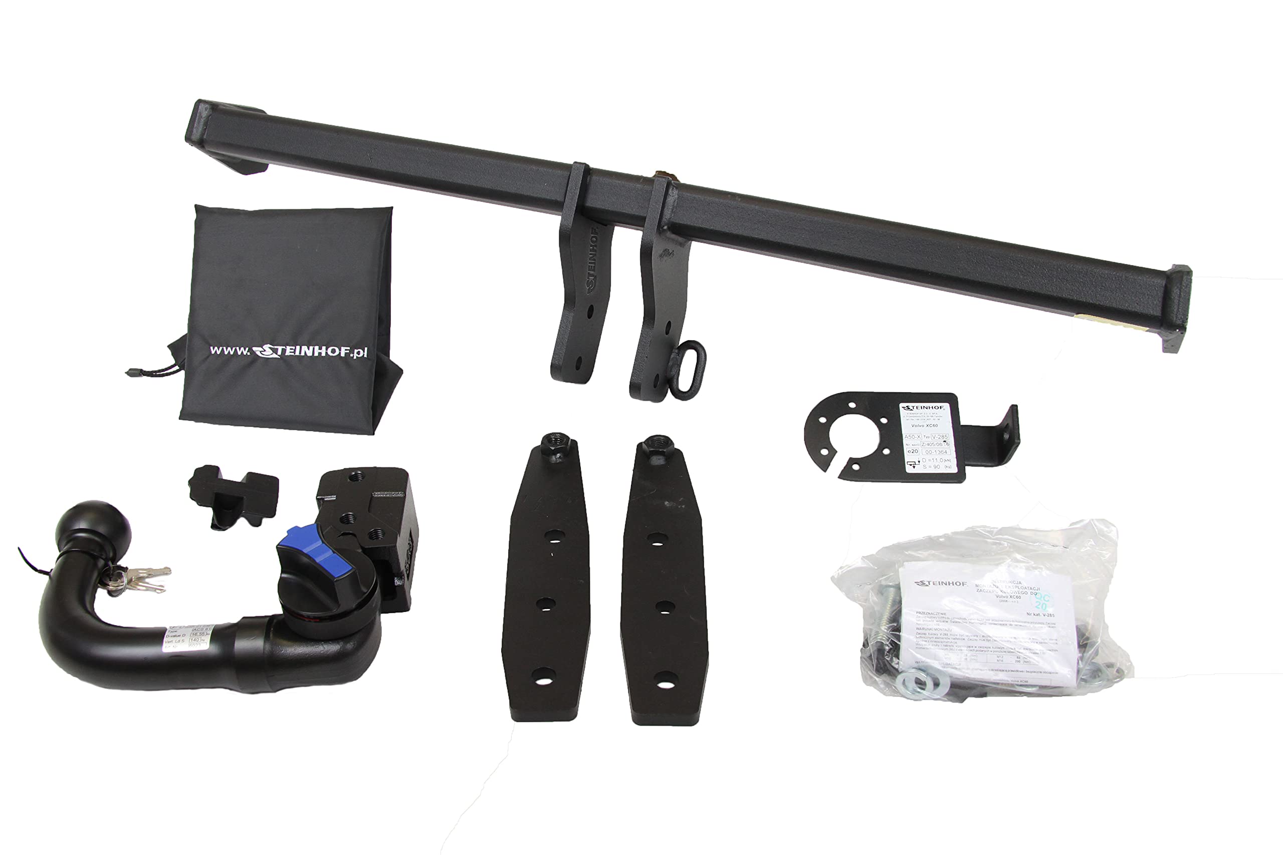 STEINHOF NEU Anhängerkupplung AHK abnehmbar-vertikal kompatibel mit Volvo XC 60 I SUV 10.2008-04.2011 mit 13-polig Universal-Elektrosatz