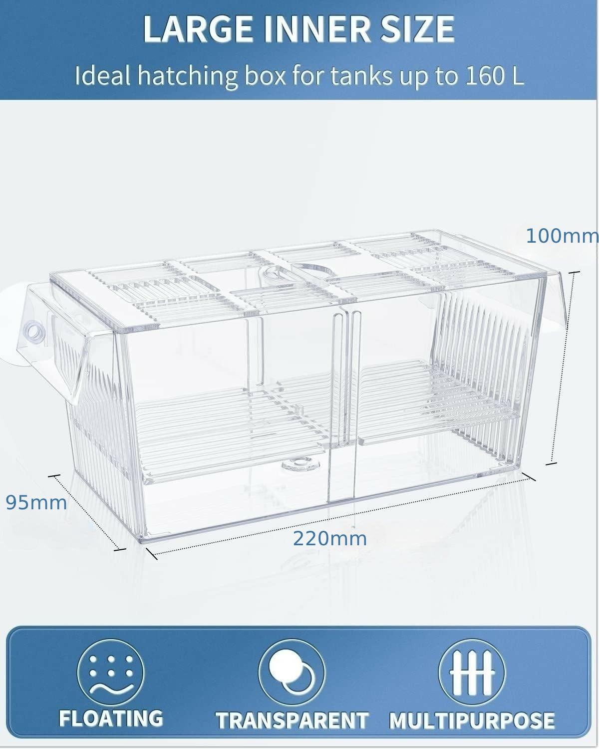Piscina per allevamento, acquario, piscina per bambini in quarantena, per pesci incinti, piccoli pesci, gamberetti, pesci pagliaccio, 220 x 95 x 100 mm