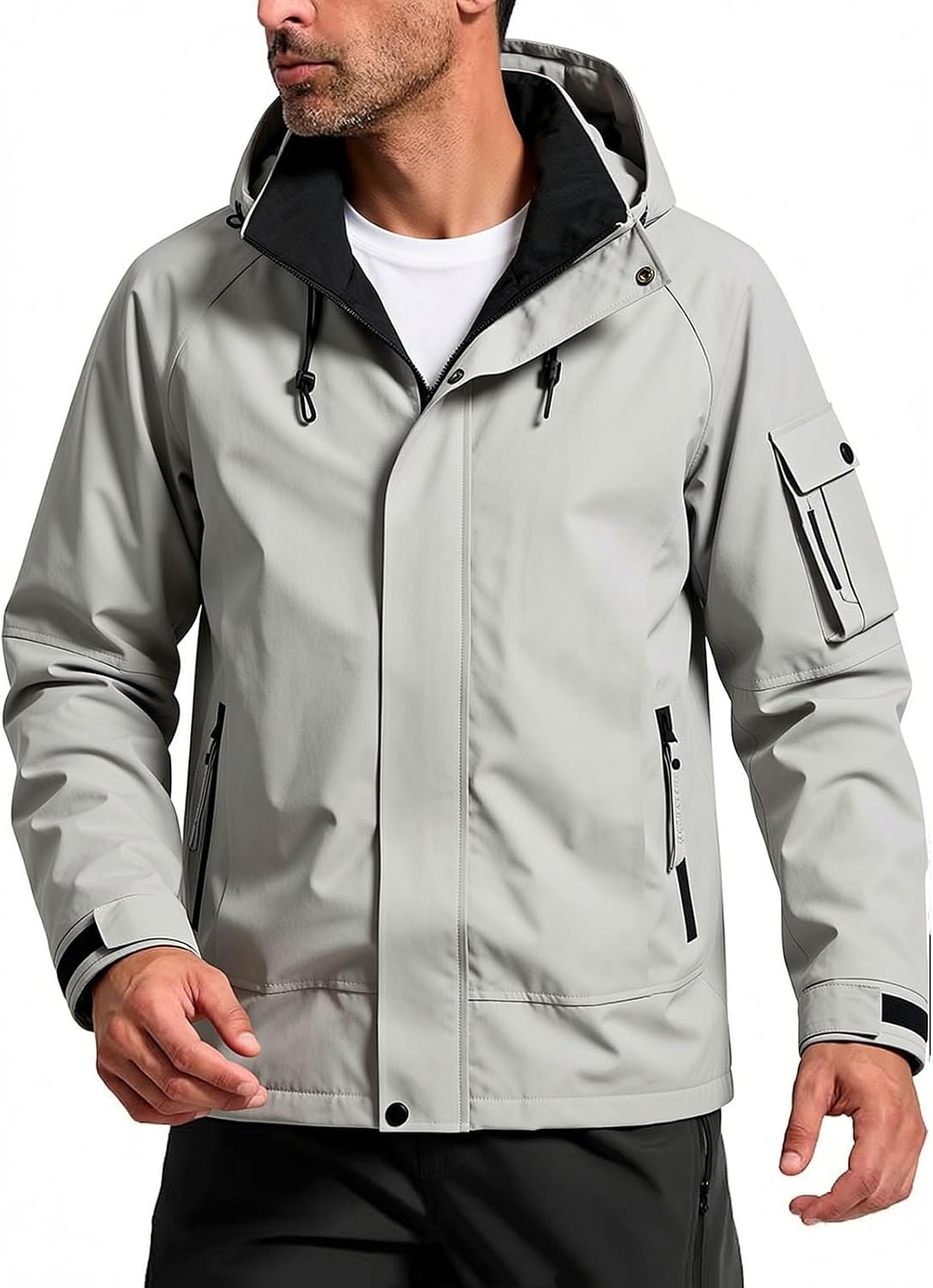 Windbreaker Jacket Men Waterproof Zip Up Pocket Hoodie Long Sleeve Coat