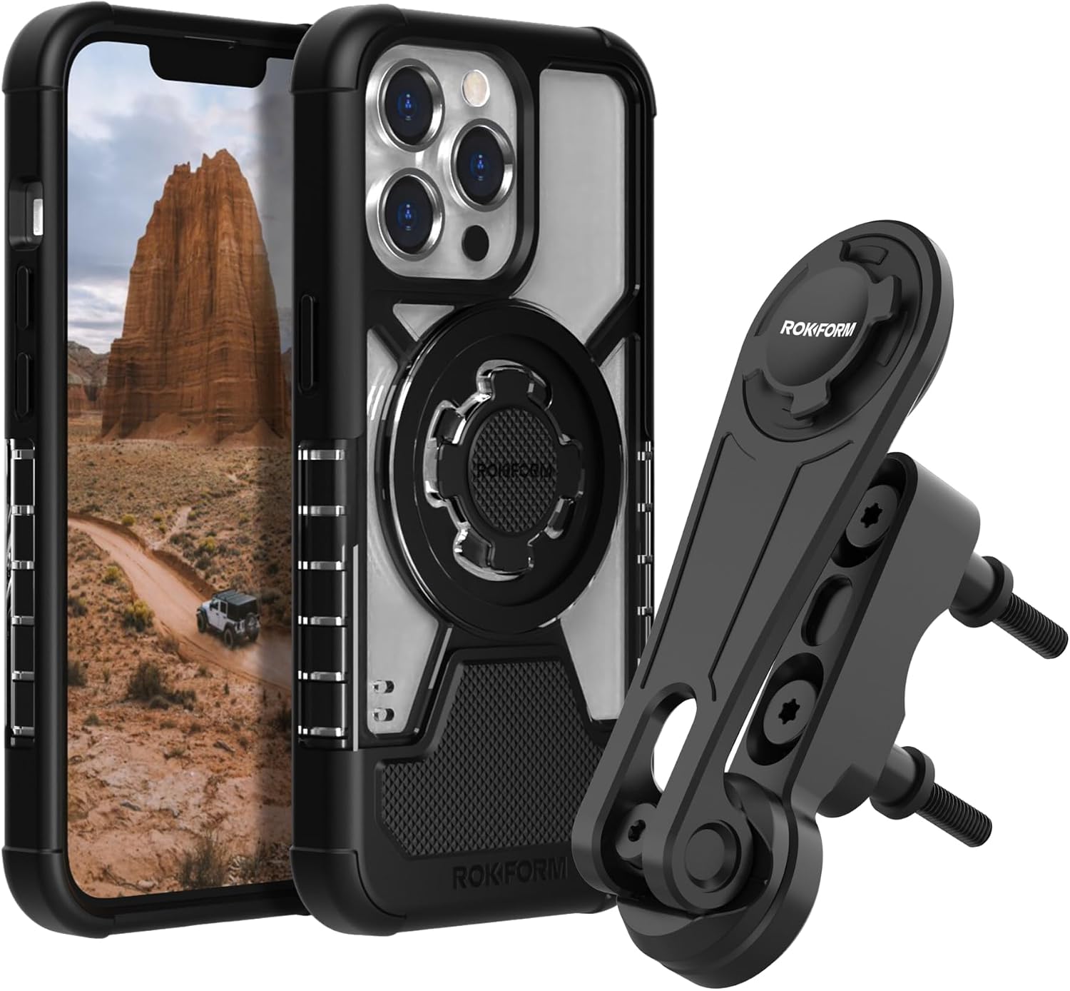 Rokform - iPhone 13 Pro Crystal Case + Motorcycle Perch Phone Mount