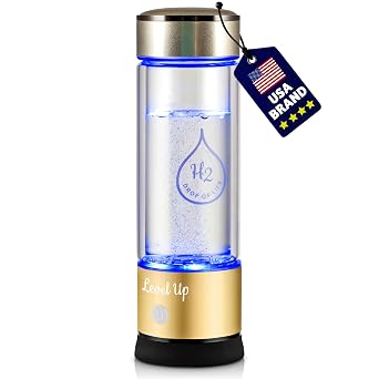 LevelUpWay 2025 Hydrogen Water Bottle Generator New Technology Glass with SPE PEM Ionic Membrane High Borosilicate Glass 13 Ounce Gold Premium Hydration Solution