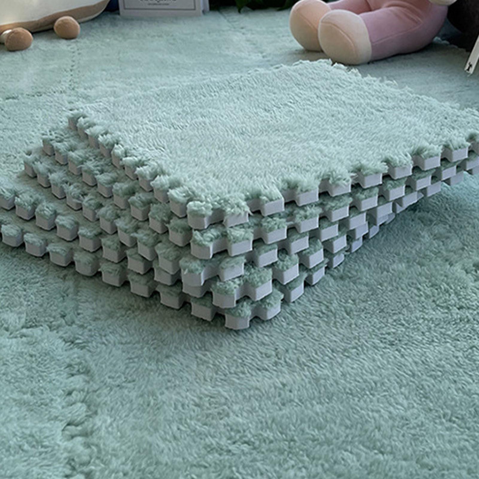10 Uds. Alfombra de Espuma de Rompecabezas de Felpa de 30x30cm/11,8x11,8 Pulgadas, Alfombra Antideslizante para el Suelo de la Habitación (Menta verde)