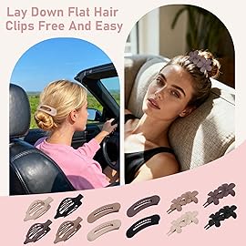 12 Pack Flat Hair Clips Set for Women -Matte Neutral Claw Clips, Flat Barrettes & Flower Hair Pins in Black, Blonde,Light Brown & Dark Brown, Strong Hold Styling Accessories for Thick & Thin Hair