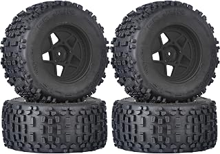 3.8" MT Monster Truck Tires with Foam Insert - 17mm/14mm/12mm Hex Adapters Included, Compatible with TRAXXAS Sledge, ARRMA KRATON, Outcast, Tamiya, HSP (Set of 4), Replacement Part of AR510092