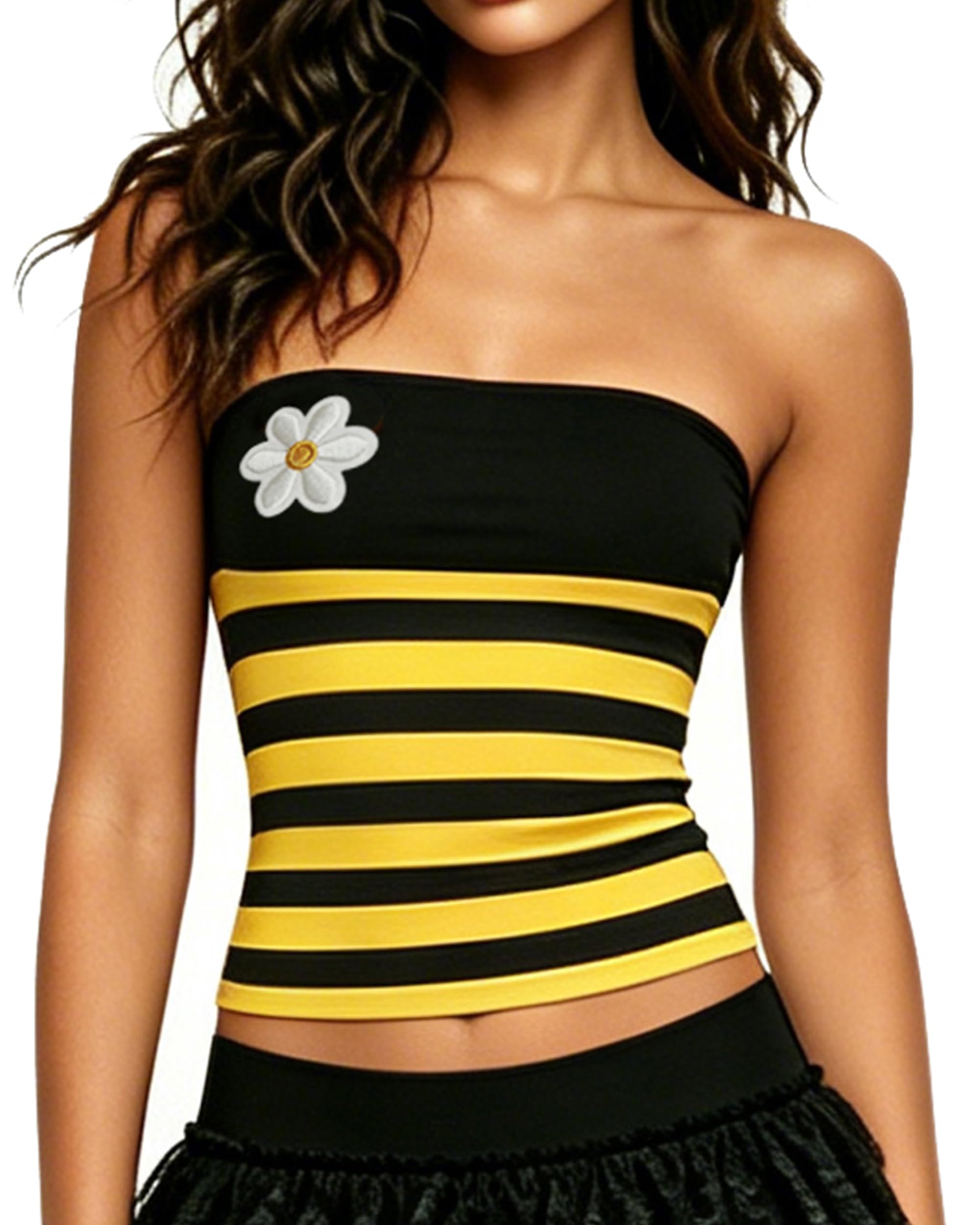 Qianderer Women Y2k Strapless Tube Top Ladybug Bee Halloween Costume Going Out Tops (Ba Yellow, XL)