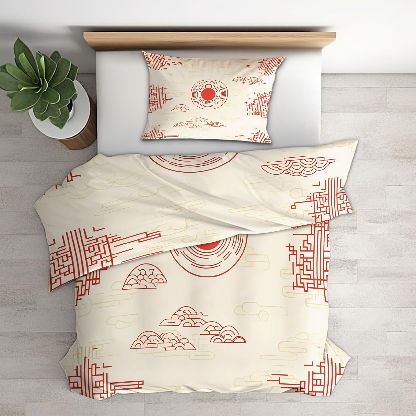Generisch Bettwäsche Japanisch 140x200, Orientalisch Asiatisch Japan Motiv Wendebettwäsche & Deko, Weiche Microfaser Bettbezug mit Reißverschluss und 1 Kissenbezug 70x90, 2tlg - ASD4295