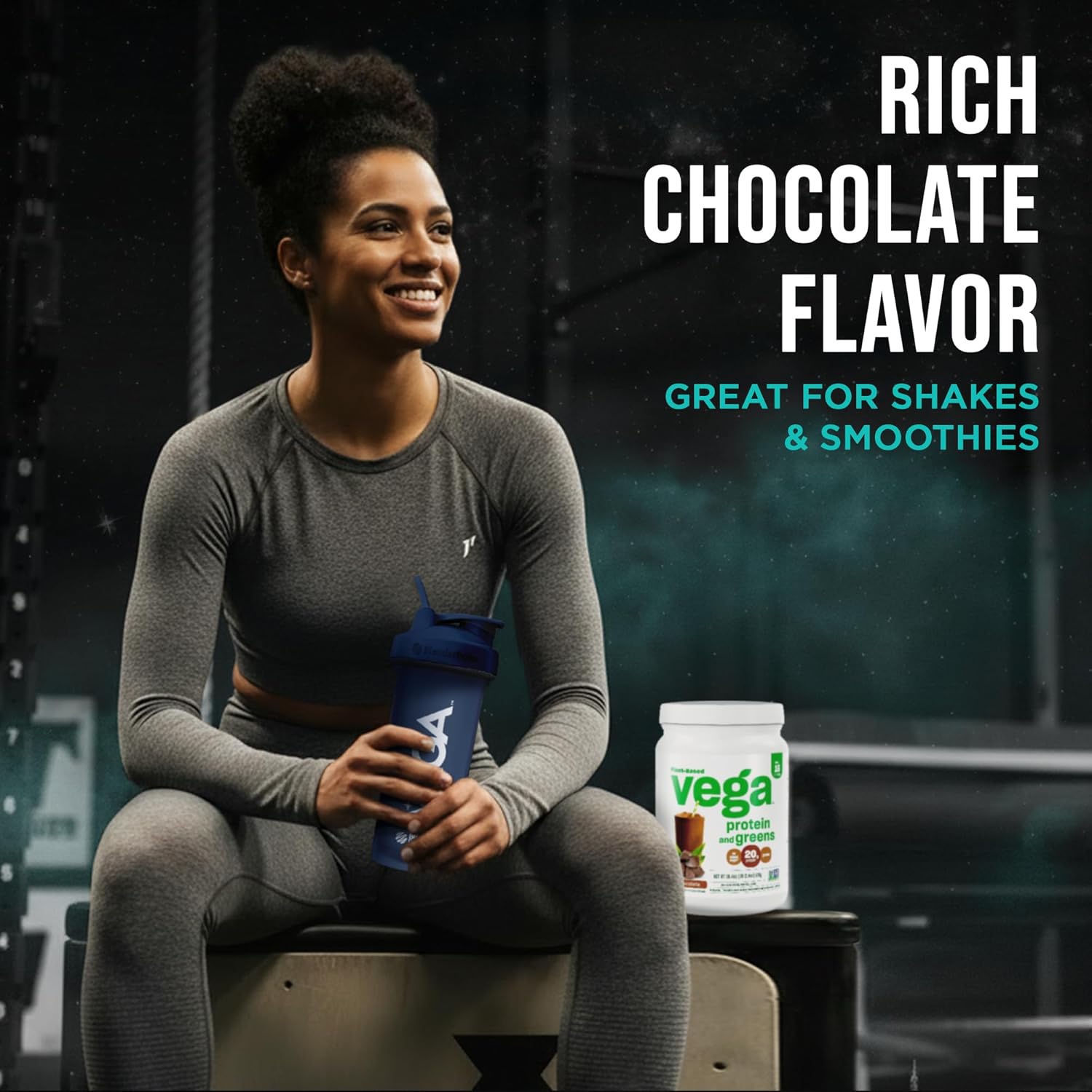 Vega Premium Protein + Supergreens, Chocolate – 20g Vegan Protein, Dairy & Gluten Free, 19.2 oz (16 Servings)