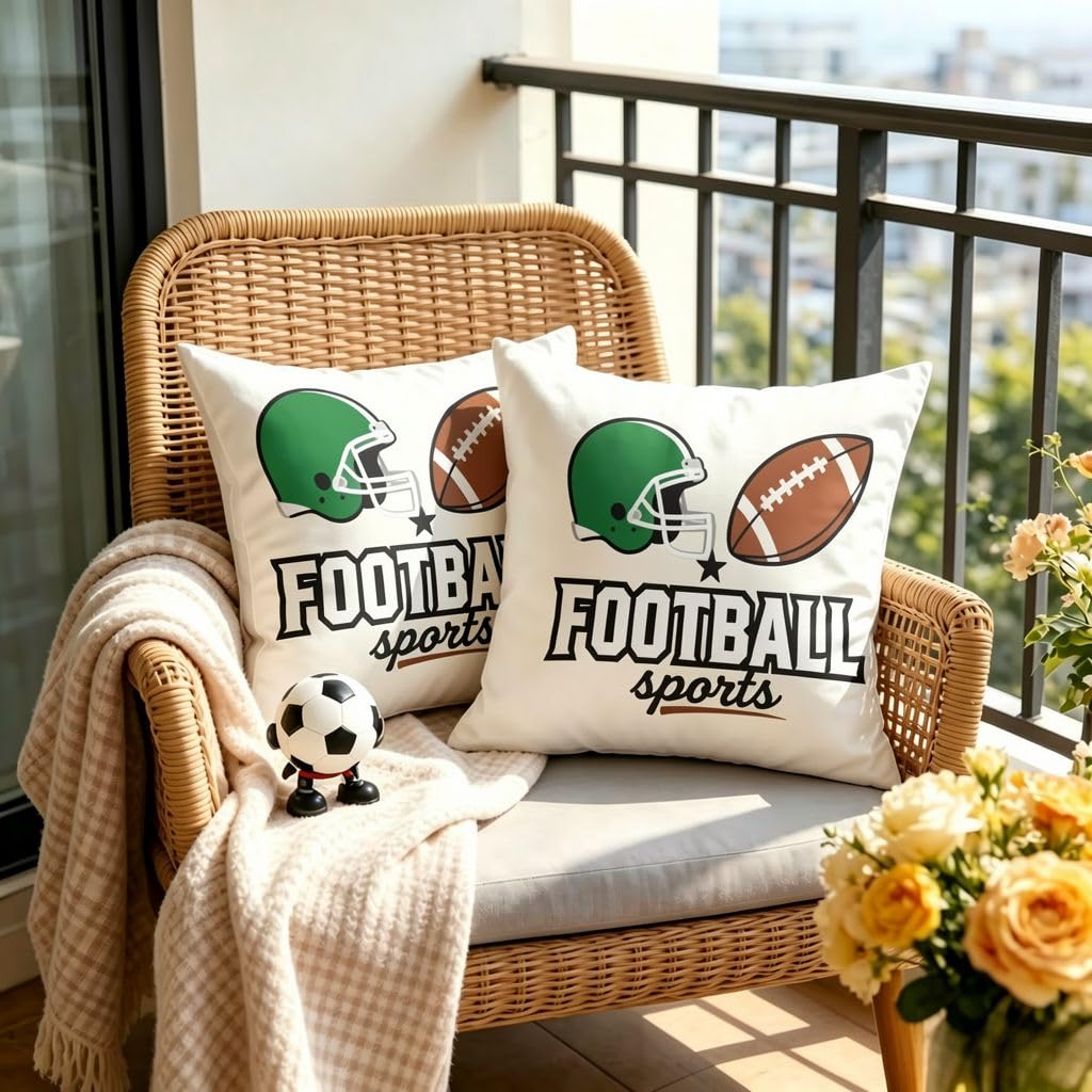 Football Helmet & Rugby BallLinen Pillow Covers -14x14