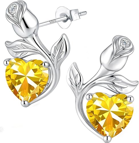 0.8CT Rose Heart Birthstone Stud Earrings for Women | Birthday Gift
