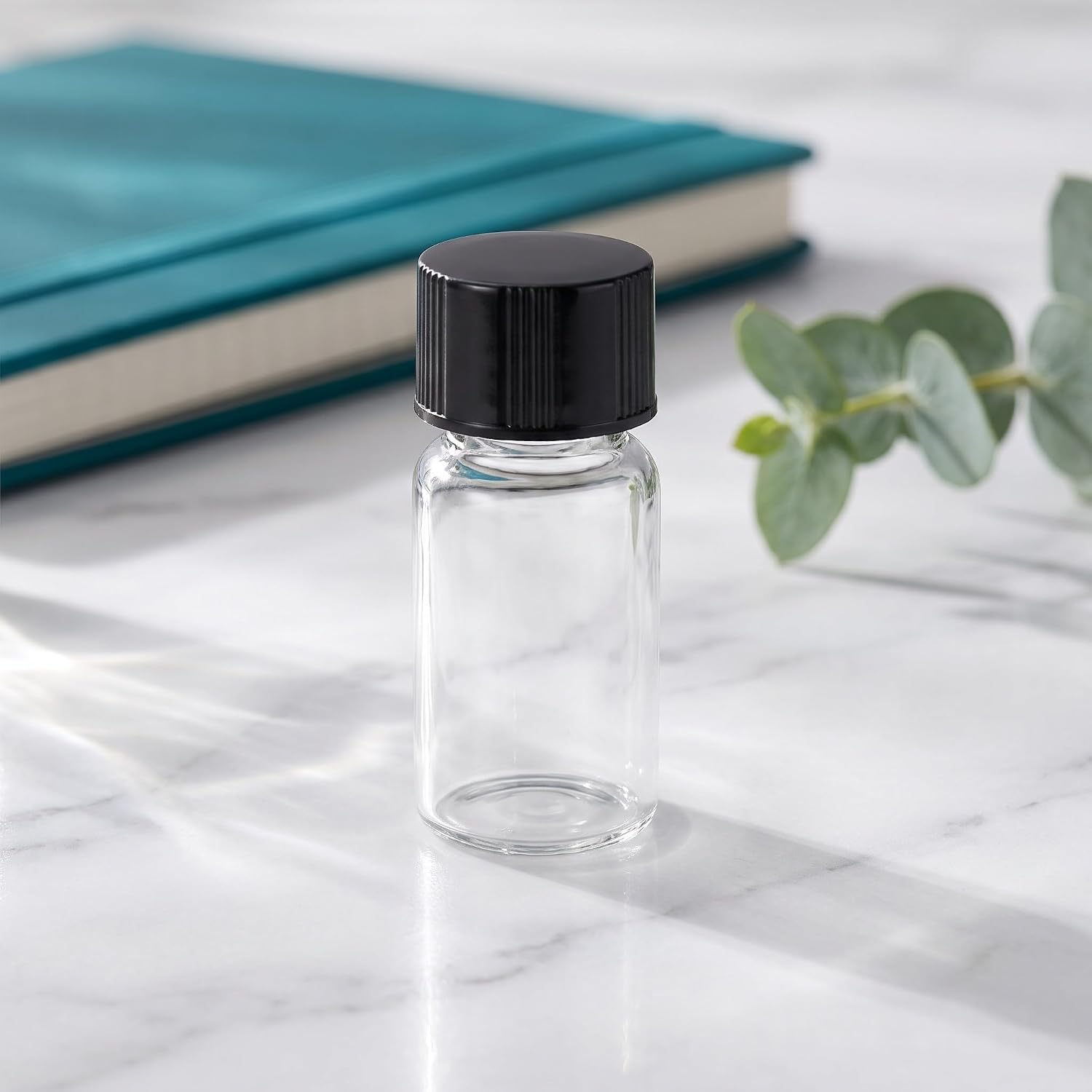 Toddmomy 100pcs Mini Sample Vials, 4ml Clear Bottle with Black Caps | Transparent Glass Bottles With Screw Caps - Lab Vials Refillable Liquid Container - Leak Proof & Portable