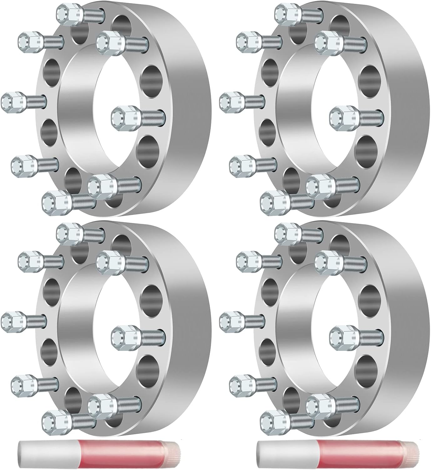 ECCPP 4PCS Wheel Spacer Adapters 2" 8x6.5 to 8x180 126.15mm 14x1.5 +Wheel Lug Nuts 32x 14X1.5 Thread Silver Chrome Open End Spline Lug Nuts fit for Chevrolet Silverado for GMC