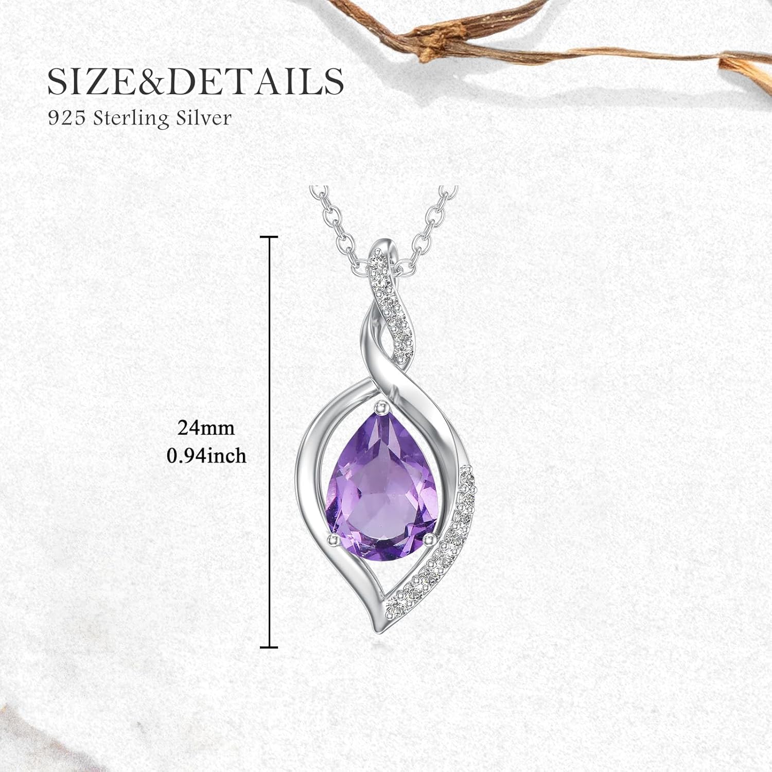 Natural Amethyst Necklace for Women 925 Sterling Silver Purple February Teardrop Birthstone Pendant Jewelry Birthday Gifts for Mom Women - Image 5