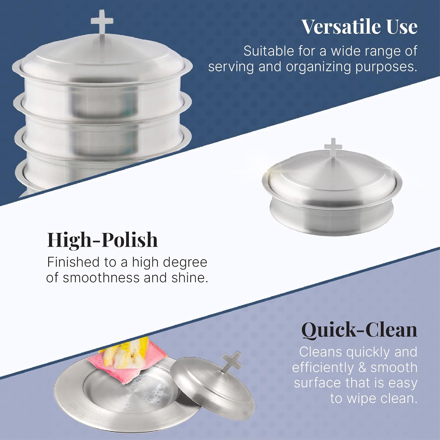 Communion Ware Holy Stacking Bread Plate With A Lid - Stainless Steel (Matte)
