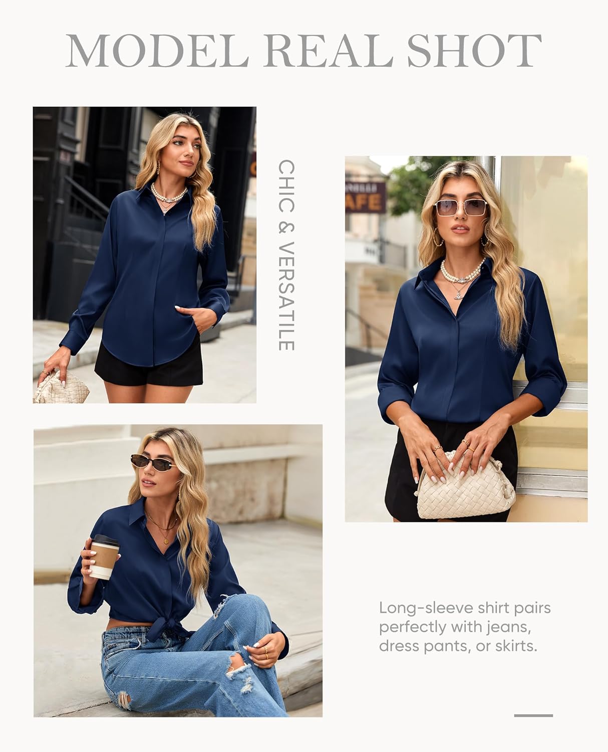 siliteelon Button Down Shirts for Women: Classic Fit Stain Resistant Long Sleeve Dress Shirt Wrinkle Free Business Office - Image 6