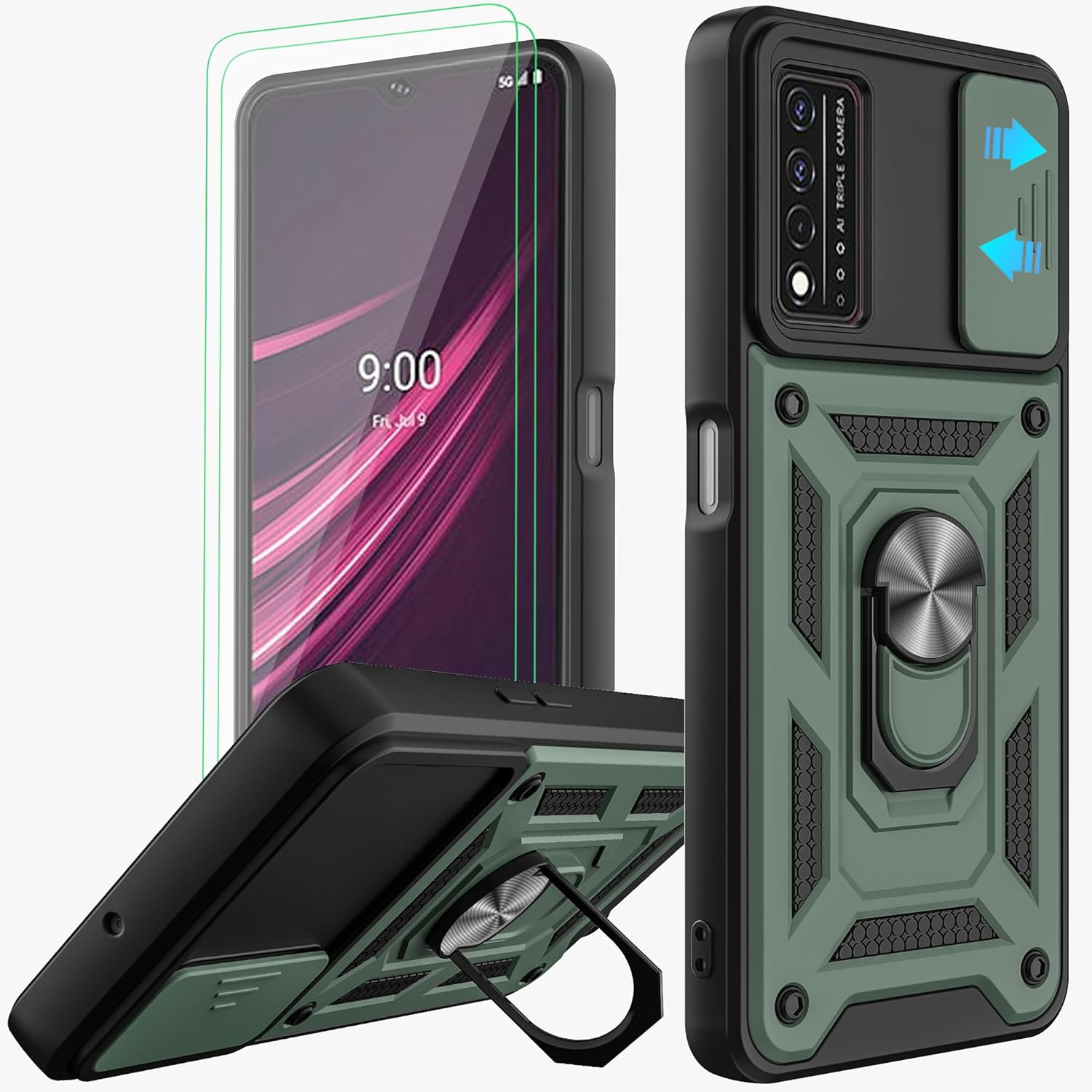 AKINIK for TCL REVVL V+ 5G Case, with Slide Camera Cover